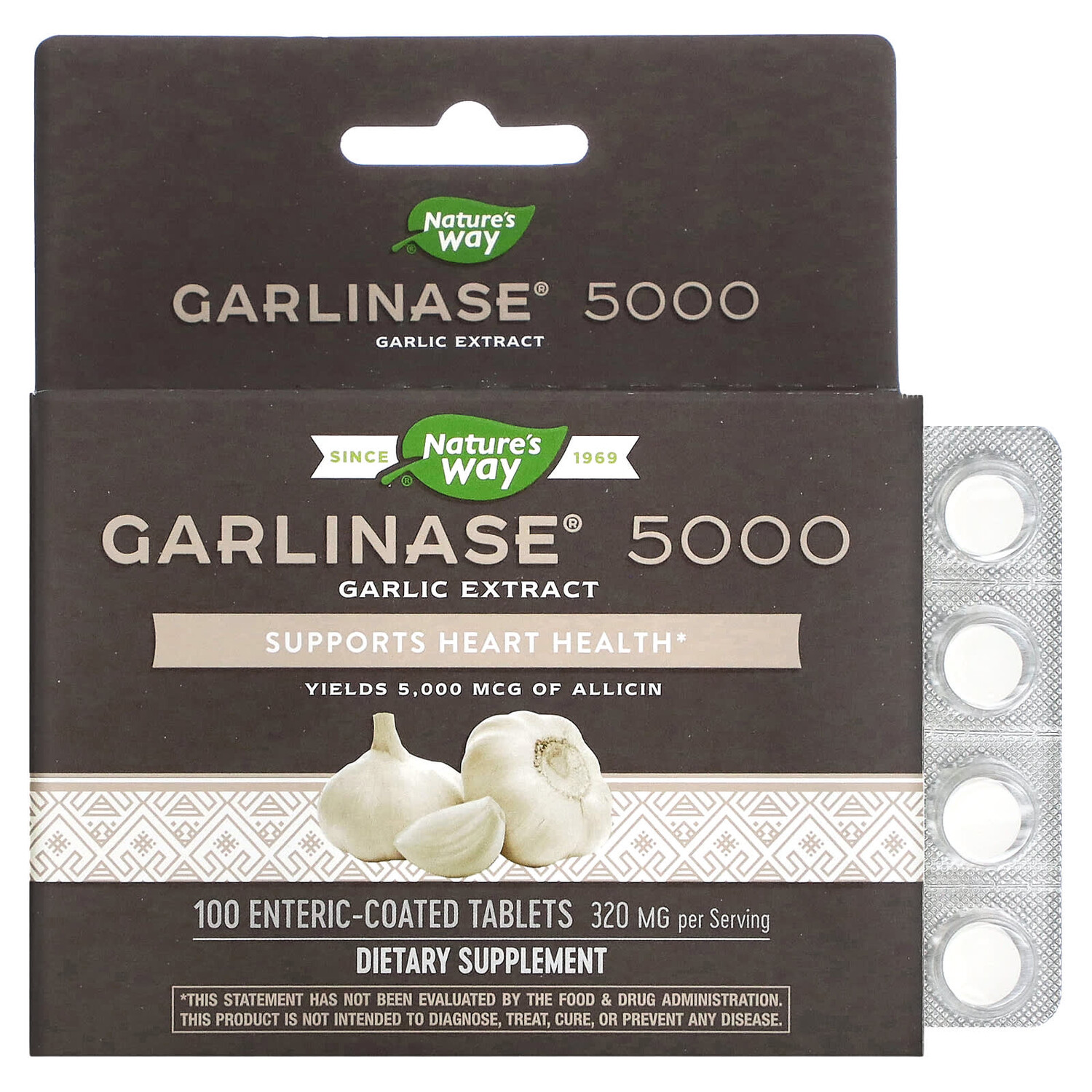 

Garlinase 5000, 320 мг, 100 таблеток, покрытых желудочно-резистентной оболочкой, Nature's Way