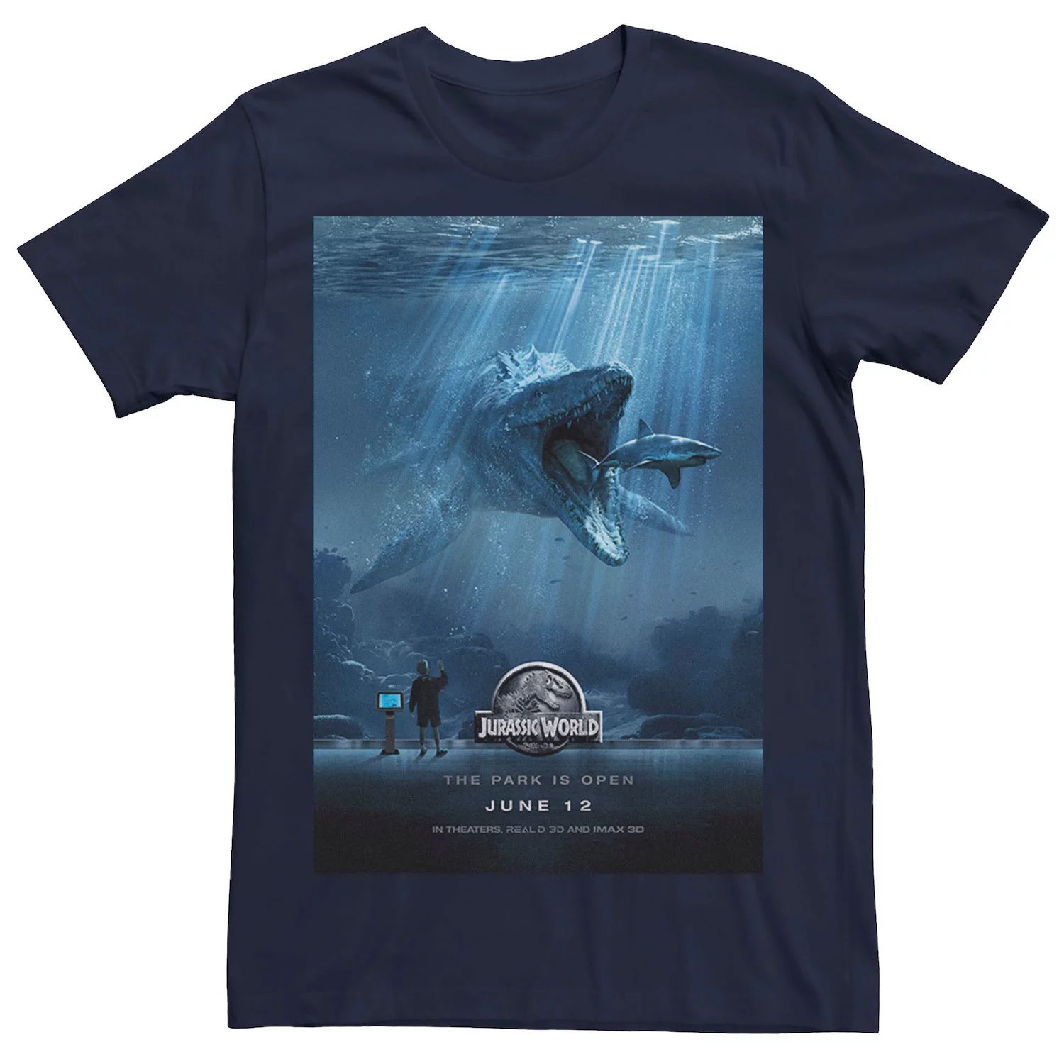 цена Мужская футболка с постером к фильму «Мир Юрского периода Mosasaurus» Jurassic World, синий