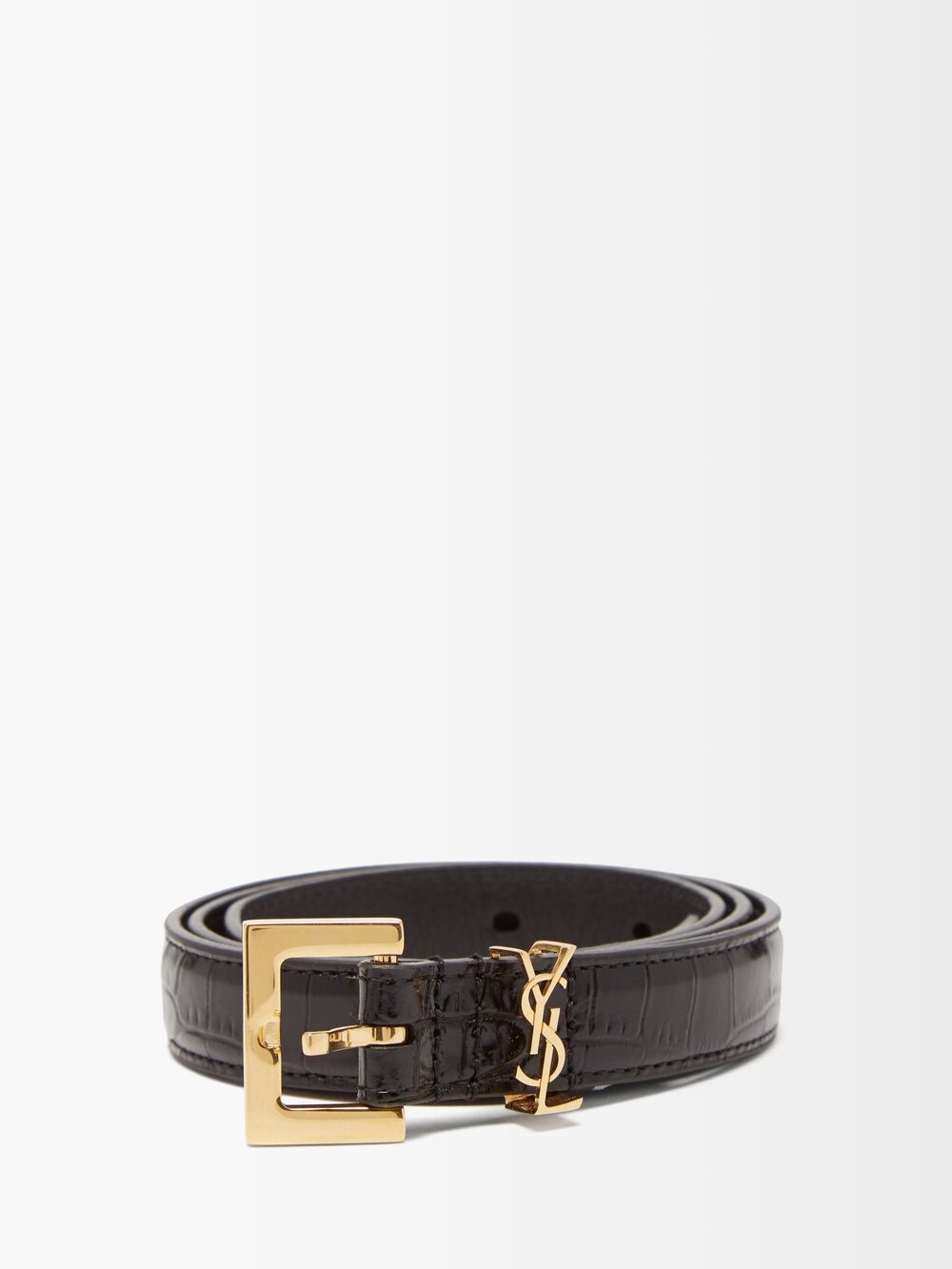 

Ремень ysl из кожи с тиснением под крокодила Saint Laurent, черный