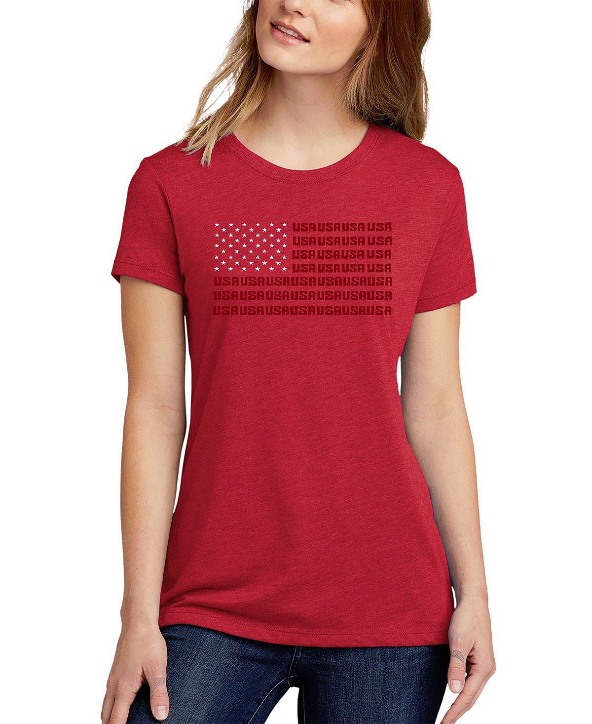 Женская футболка премиум-класса Word Art с флагом США LA Pop Art, красный