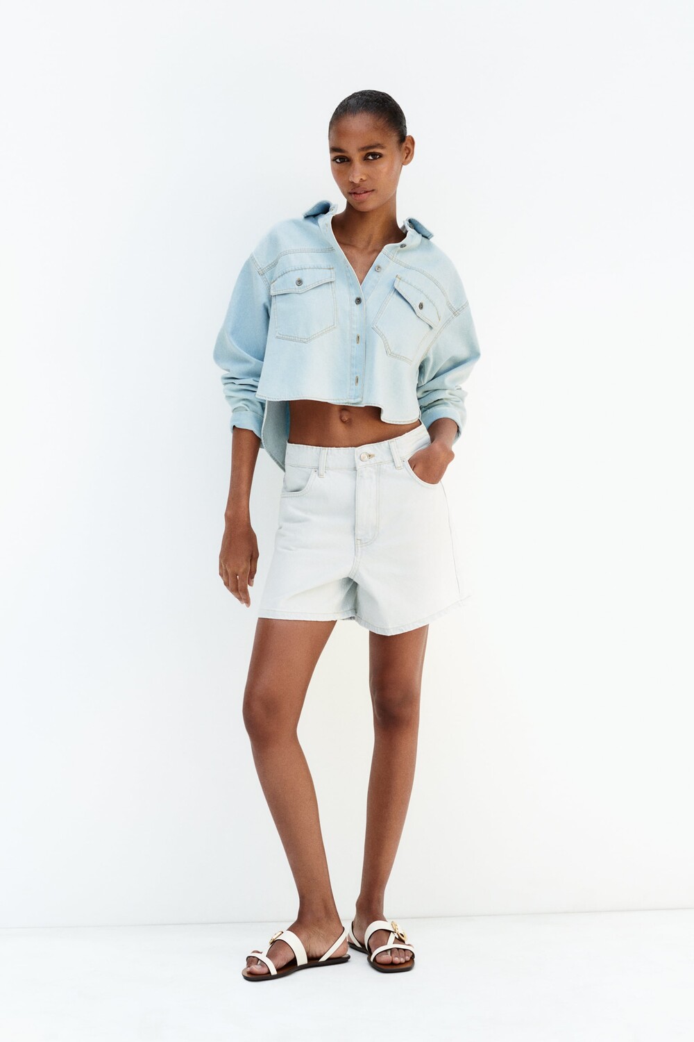 

Укороченная рубашка z1975 из денима Zara, голубой