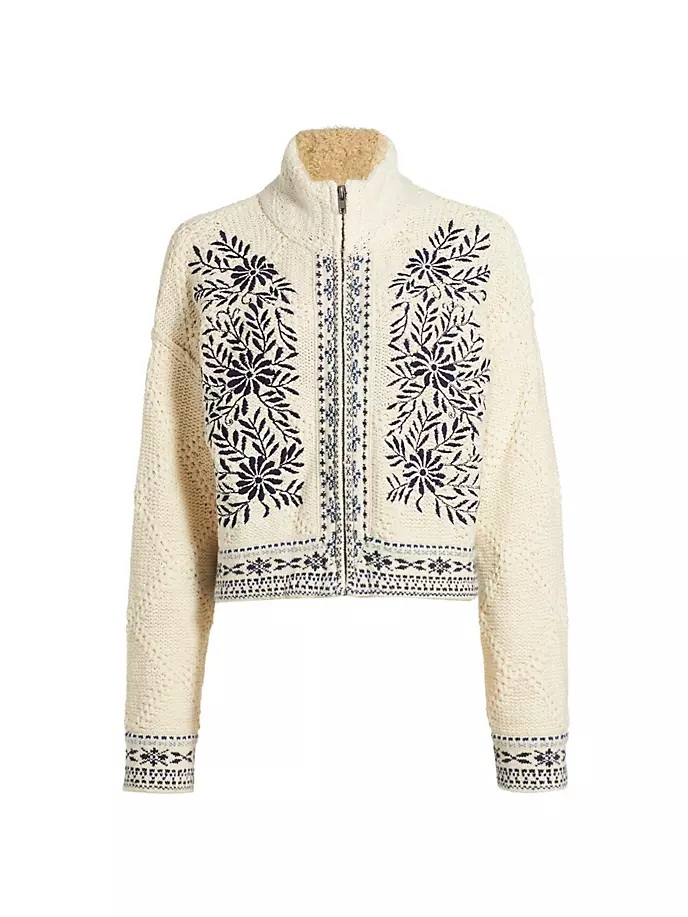 

Кардиган из хлопковой смеси с настоящей вышивкой Free People, цвет gardinia indigo combo
