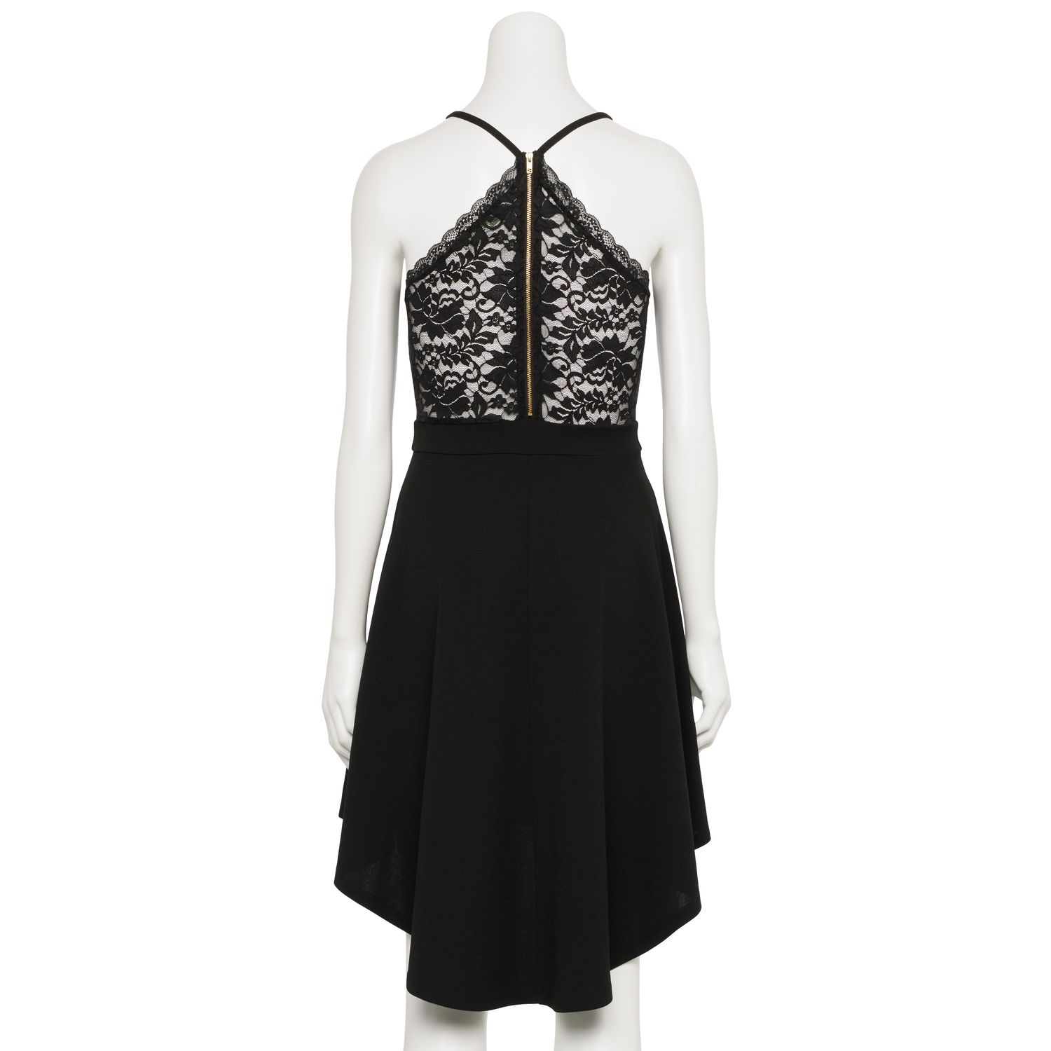 Почти знаменитое юниорское приталенное платье с сетчатой ​​спинкой и высоким низким подолом Almost Famous, черный