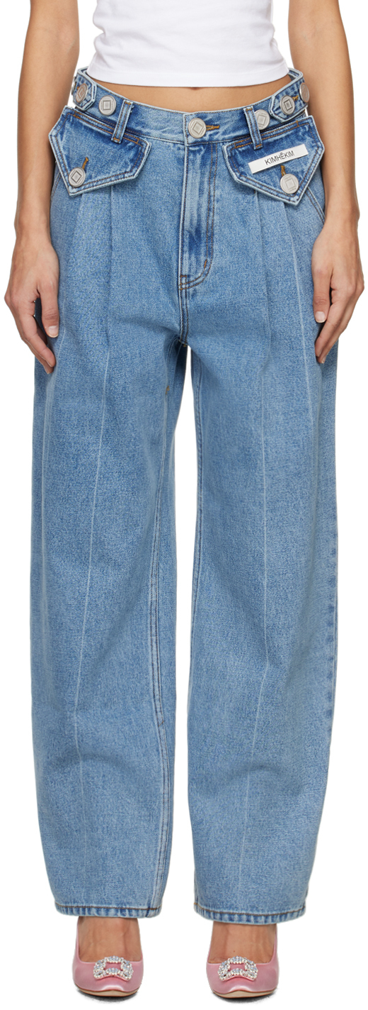 Синие джинсы с двумя карманами Kimhēkim 2022 джинсы для мужчин и женщин мужские винтажные джинсы с вышивкой джинсы мешковатые джинсы с карманами джинсы с пуговицами джинсовые брю