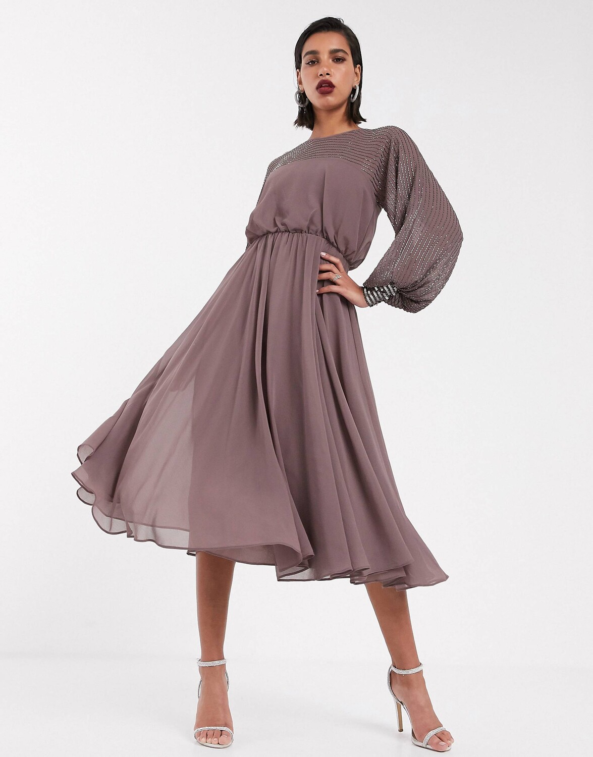 Лиловое платье миди с линейной кокеткой ASOS DESIGN
