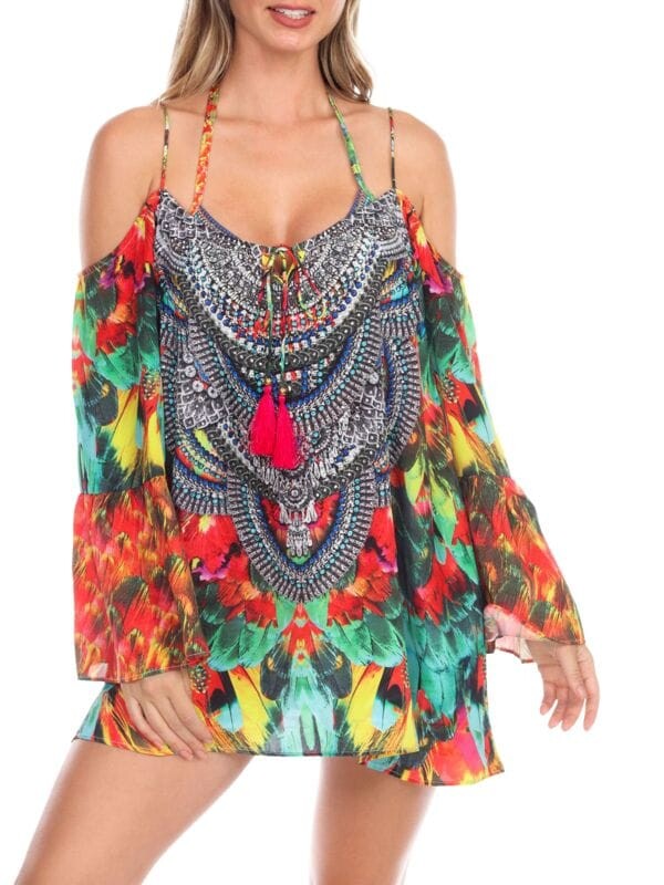 

Прикрывающее мини-платье с открытыми плечами La Moda Clothing Macaw