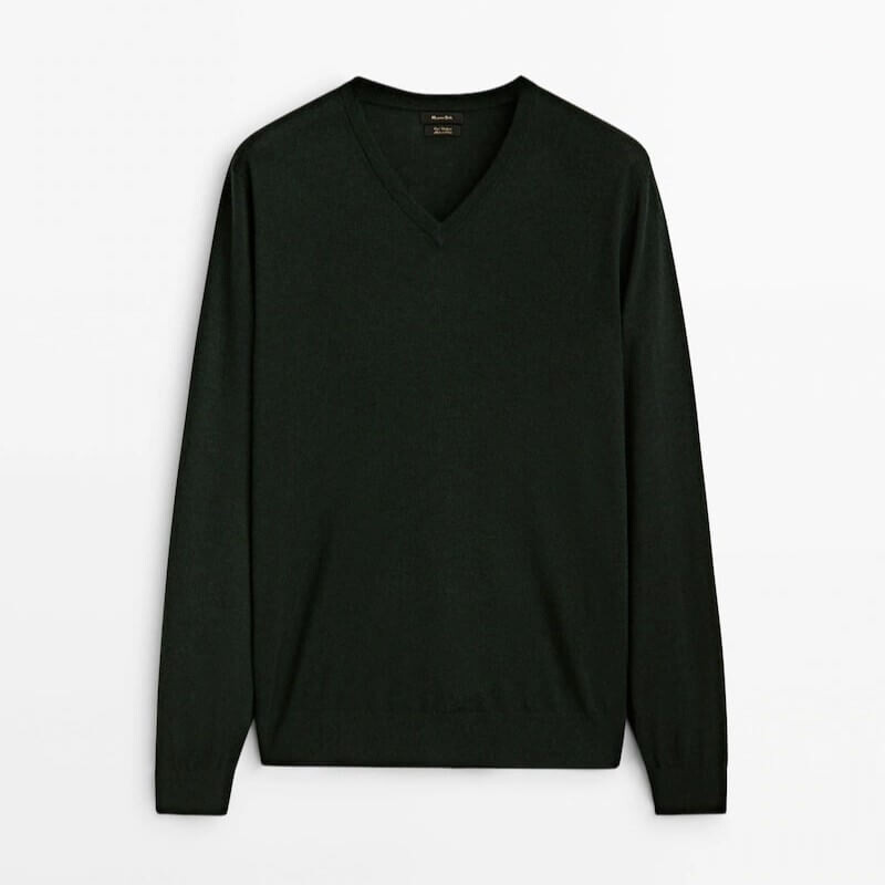 

Свитер Massimo Dutti Wool Blend V-Neck, темно-зеленый