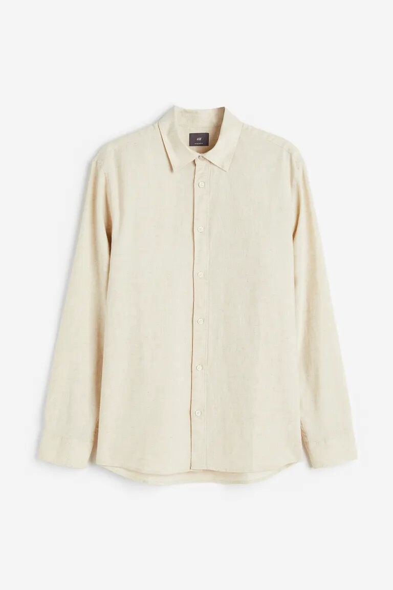 

Рубашка H&M Regular Fit Linen-blend, светло-бежевый