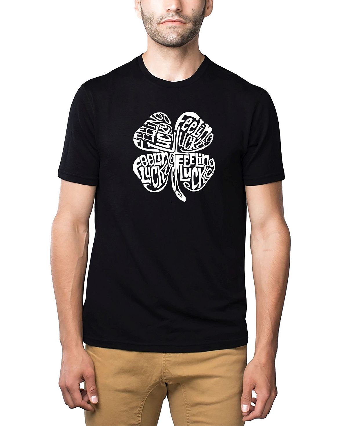 Мужская футболка premium word art - feeling lucky LA Pop Art, черный