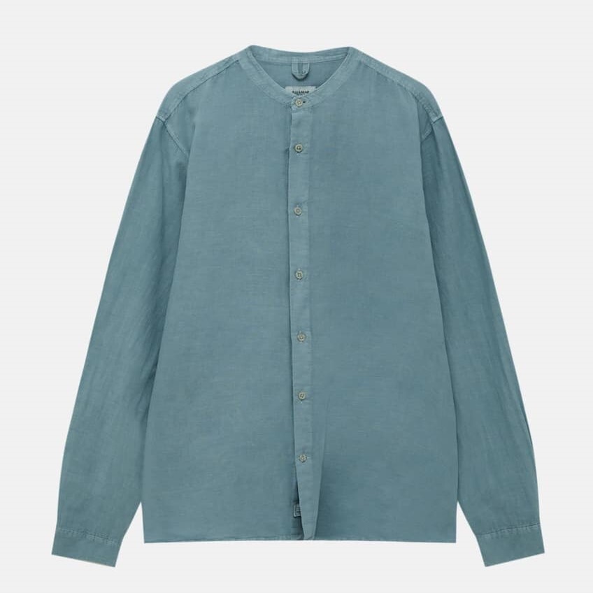 

Рубашка Pull&Bear Stand-up Collar, голубой