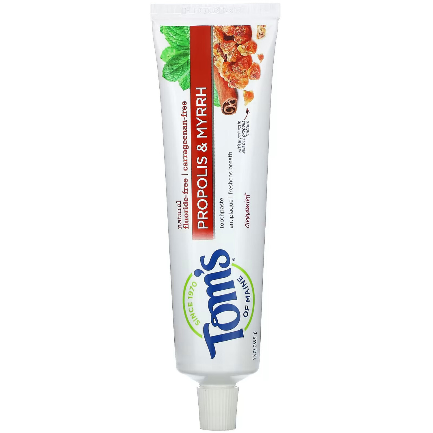 

Tom's of Maine, Natural Antiplaue, зубная паста против налета, с прополисом и миррой, без фтора, корица, 155,9 г (5,5 унции)
