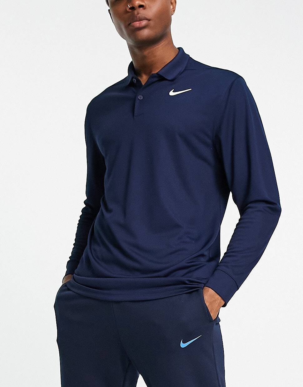 

Темно-синяя футболка-поло с длинными рукавами Nike Golf Victory Dri-FIT, Синий