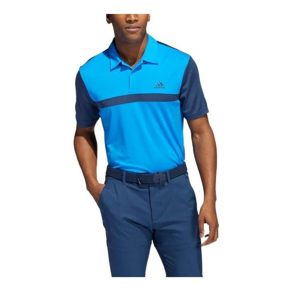 men slim fit summer lapel golf polo shirt Футболка Adidas Colorblock Logo Golf Sports Short Sleeve Blue Polo Shirt, Синий