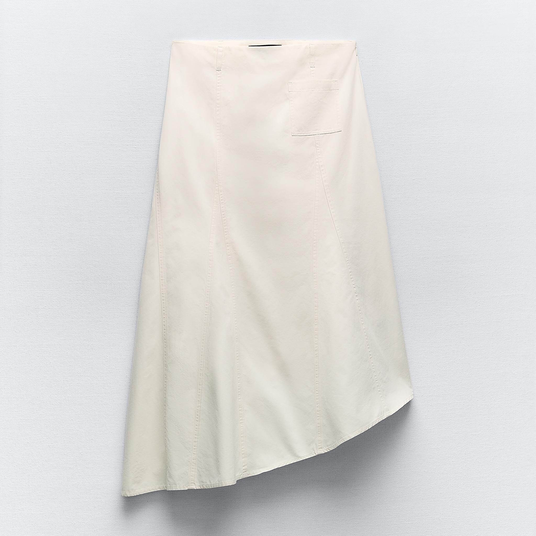Юбка миди Zara Asymmetric, экрю юбка шорты zara asymmetric серый