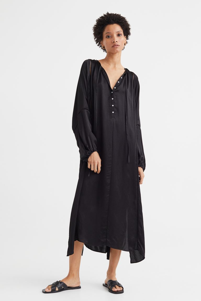 Атласное платье-туника H&M, черный