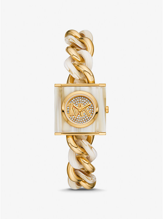 Часы Michael Kors Petite Lock Pavé Gold-tone And Acetate Chain, золотой