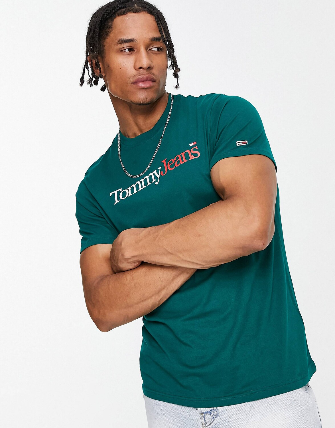 

Темно-зеленая хлопковая футболка с логотипом Tommy Jeans