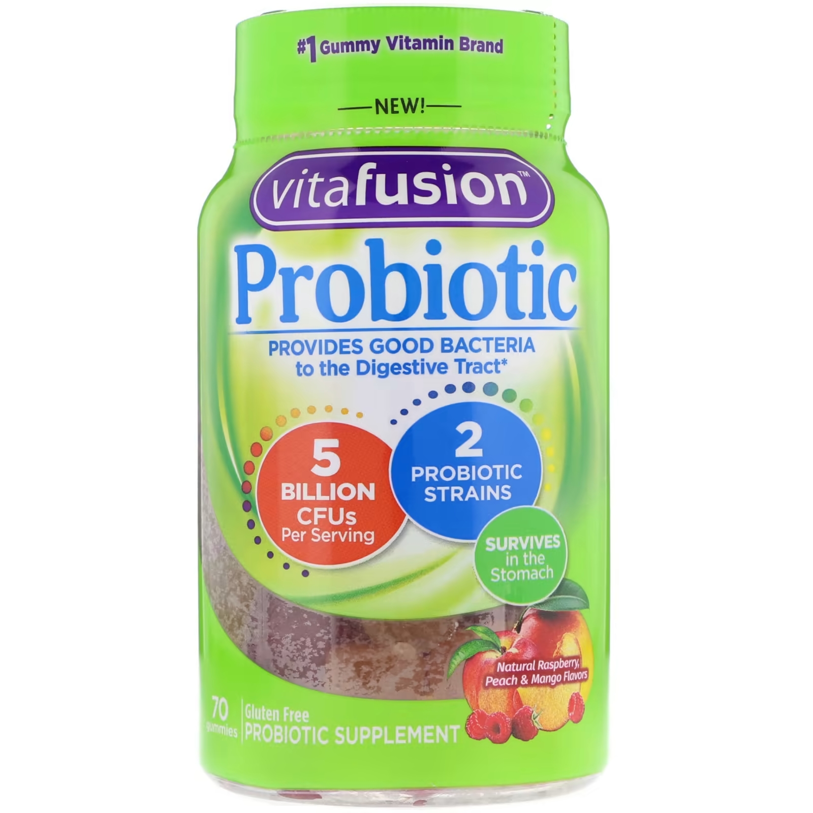 Пробиотик VitaFusion, малина / персик / манго, 70 жевательных конфет vitafusion кальций 500 мг 100 жевательных конфет
