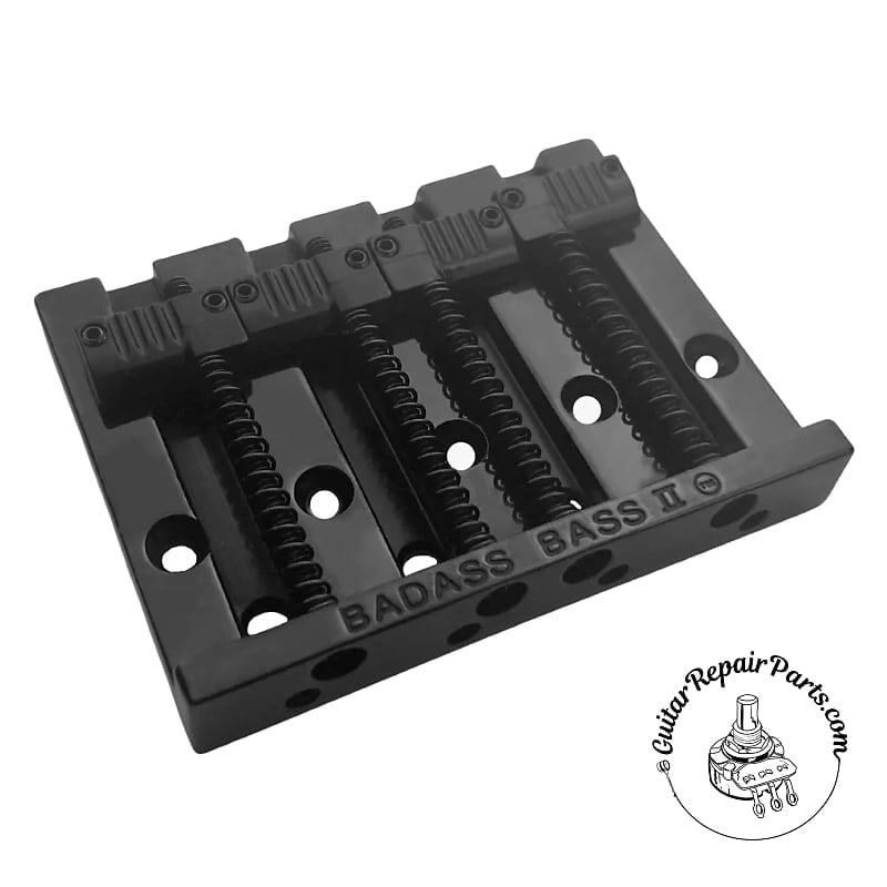 

Leo Quan Badass II Hi-Mass 4 String Bass Bridge w. Рифленые седла - черные Allparts Badass II Hi-Mass 4 String Bass Bridge w. Grooved Saddles -