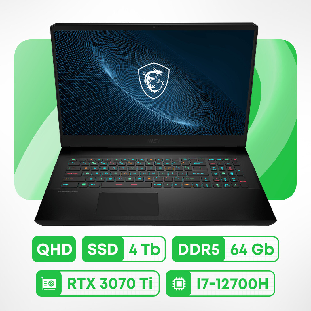 

Игровой ноутбук MSI GP76, 17.3", 64Гб/4Тб, i7-12700H, RTX 3070 Ti, черный, английская раскладка