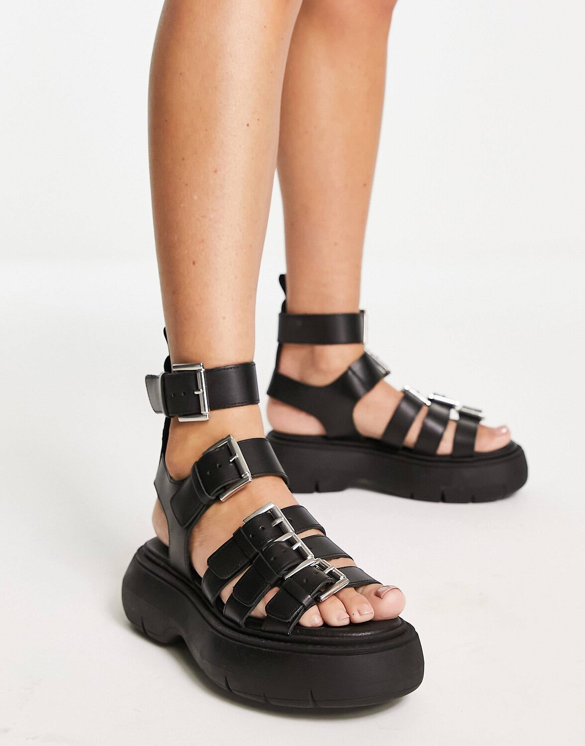 

Черные кожаные массивные сандалии премиум-класса Topshop Panda