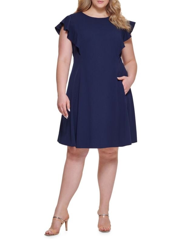 

Плюс однотонное облегающее платье с расклешенными рукавами DKNY Navy