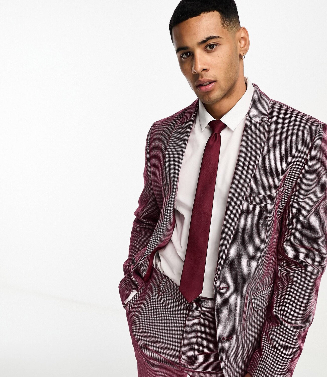 

Пиджак Asos Design Wedding Super Skinny Wool Mix Puppytooth Suit, бордовый