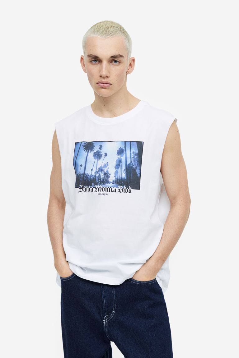 

Хлопковая рубашка свободного кроя без рукавов H&M, белый/санта-моника