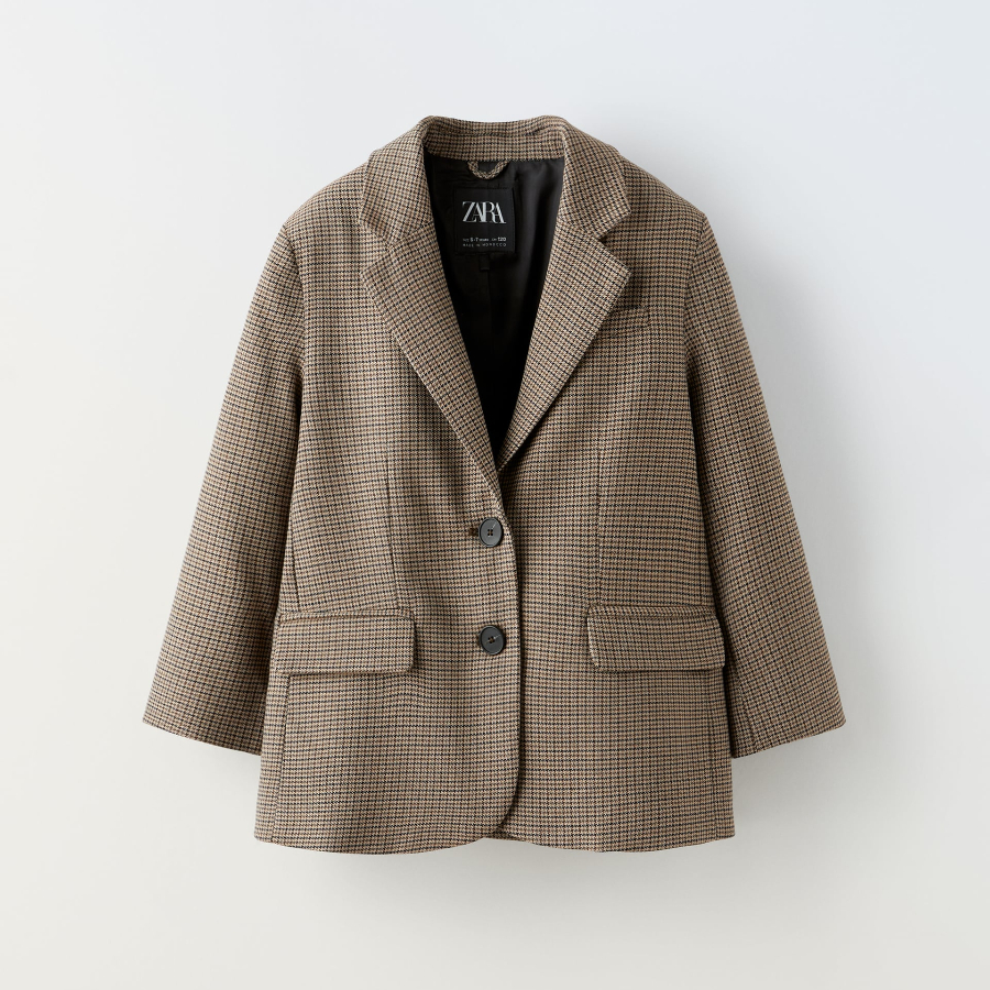 Пиджак для девочки Zara Check Oversize, рыжевато-коричневый блейзер zara oversize with topstitching рыжевато коричневый