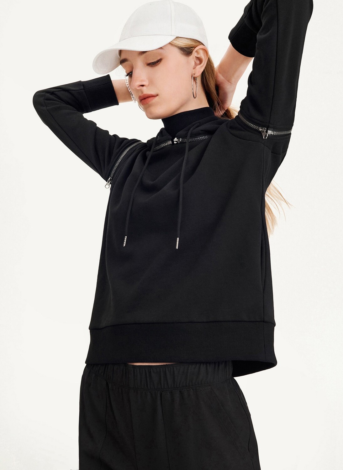 

Толстовка с длинным рукавом на молнии и съемным капюшоном DKNY, Черный