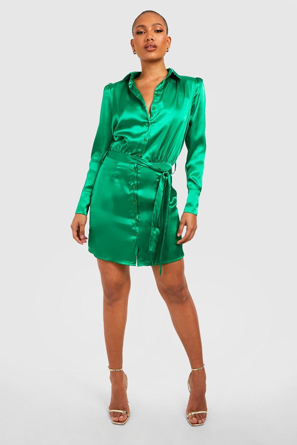 

Платье-рубашка из ткани с подплечниками Boohoo, зеленый