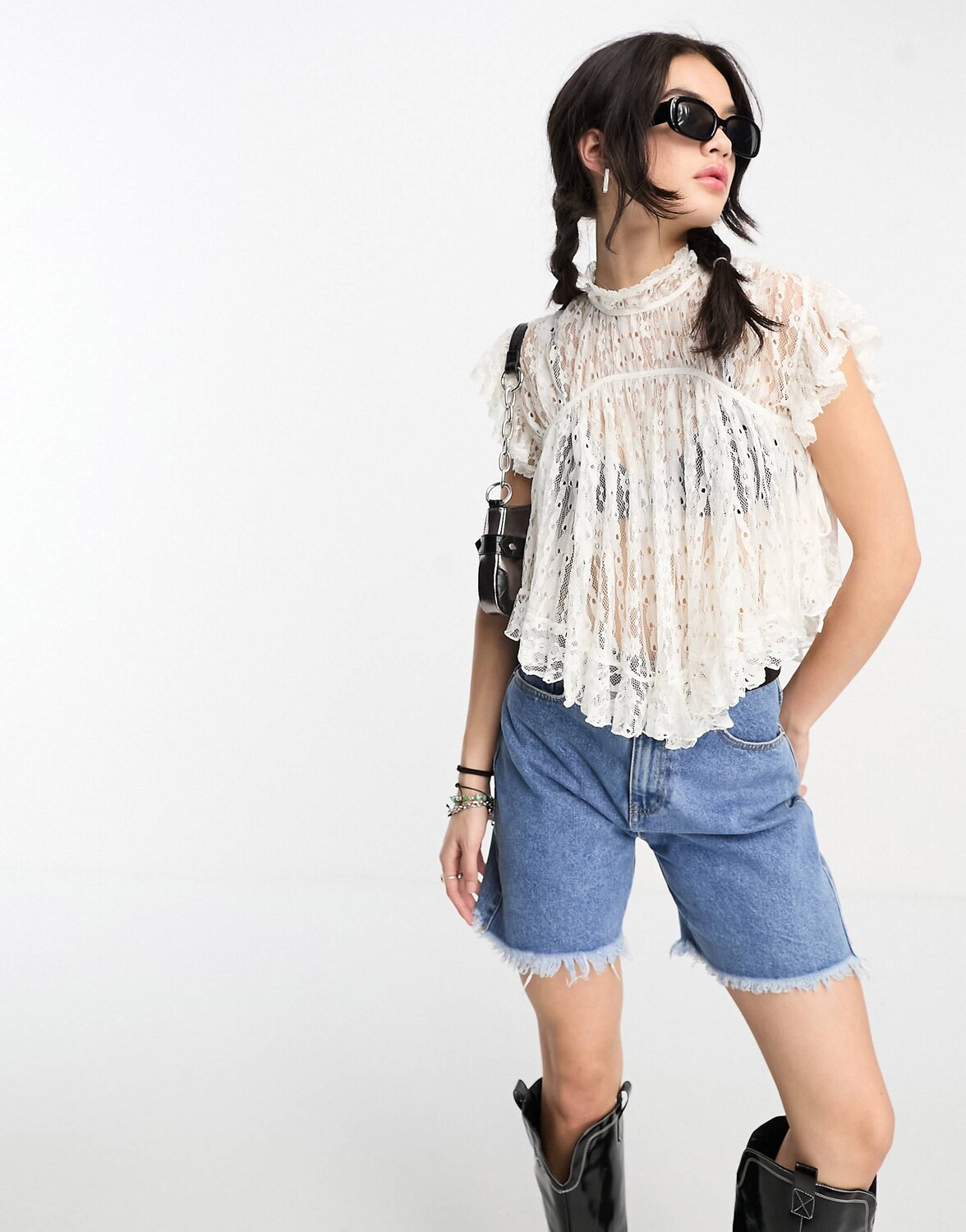 

Белая кружевная майка с высоким вырезом Free People