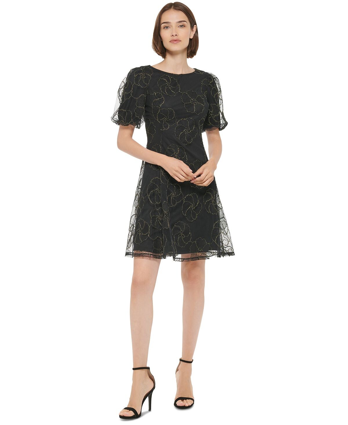 

Женское платье с пышными рукавами и цветочным декором DKNY