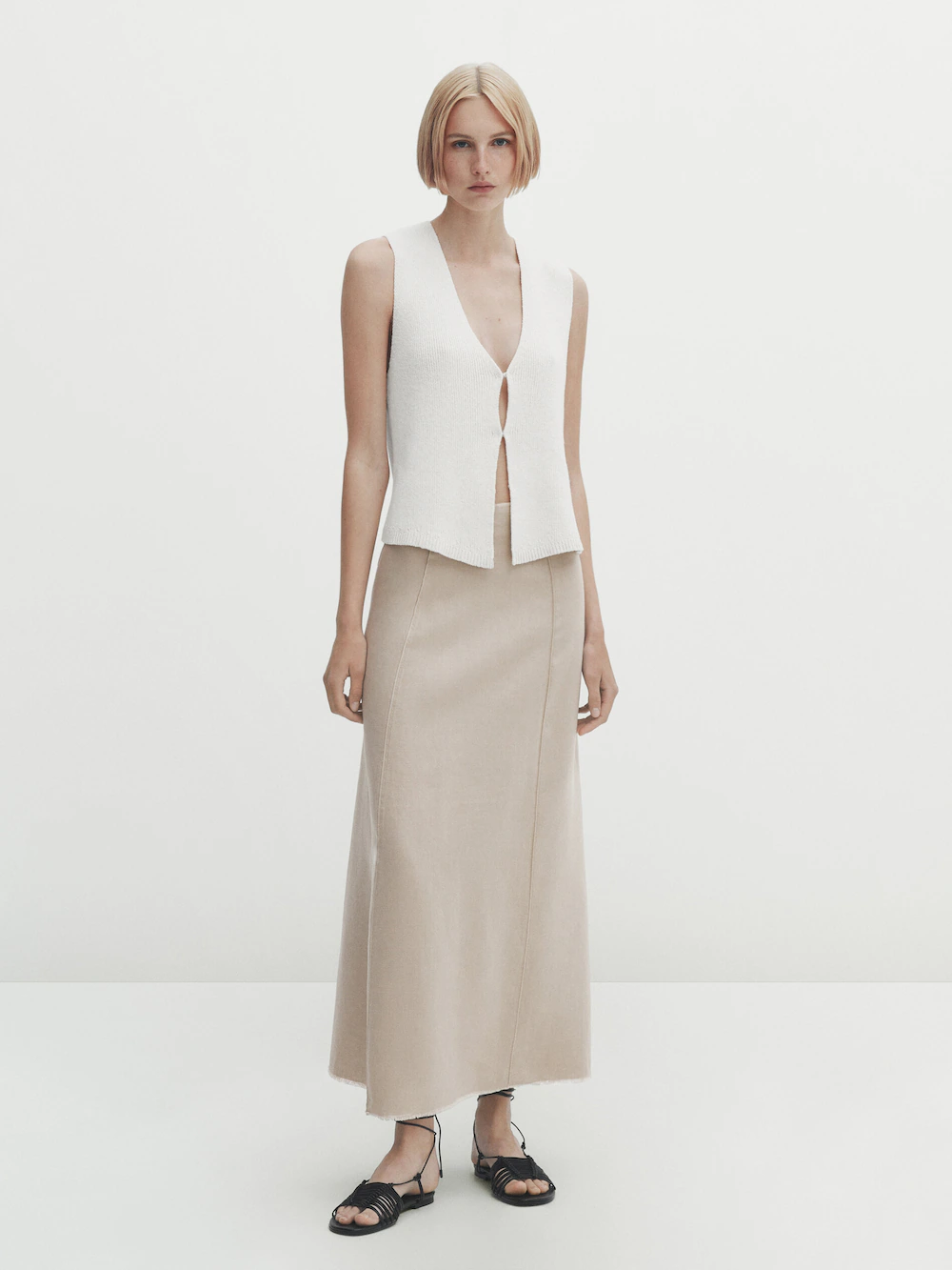 

Юбка миди из 100% льна со швом Massimo Dutti