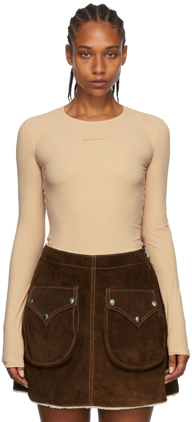 

Бежевое нейлоновое боди MM6 Maison Margiela