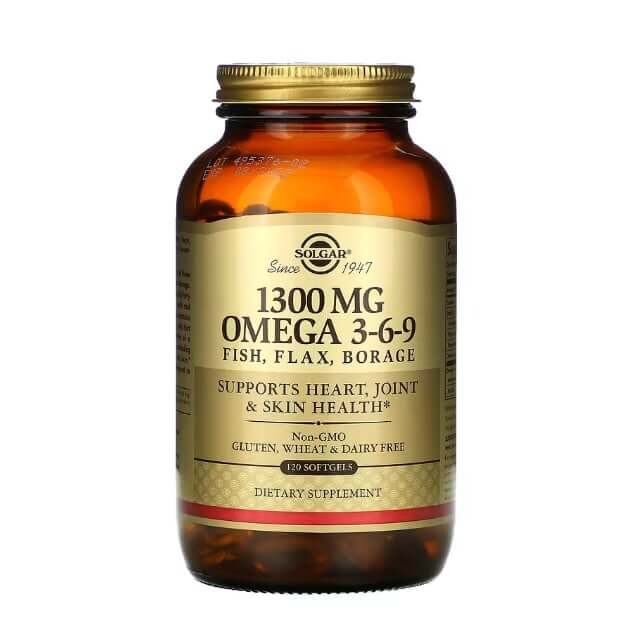 Omega 3-6-9 Solgar 1300 мг, 120 капсул биодобавка комплекс жирных кислот efa 1300mg omega 3 6 9 120 капсул