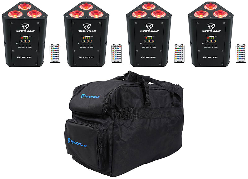 Комплект Rockville RF WEDGE BLACK RGBWA + UV Battery Wireless DMX Up Lights + пульты дистанционного управления + сумка RF WEDGE BLACK + RLB30