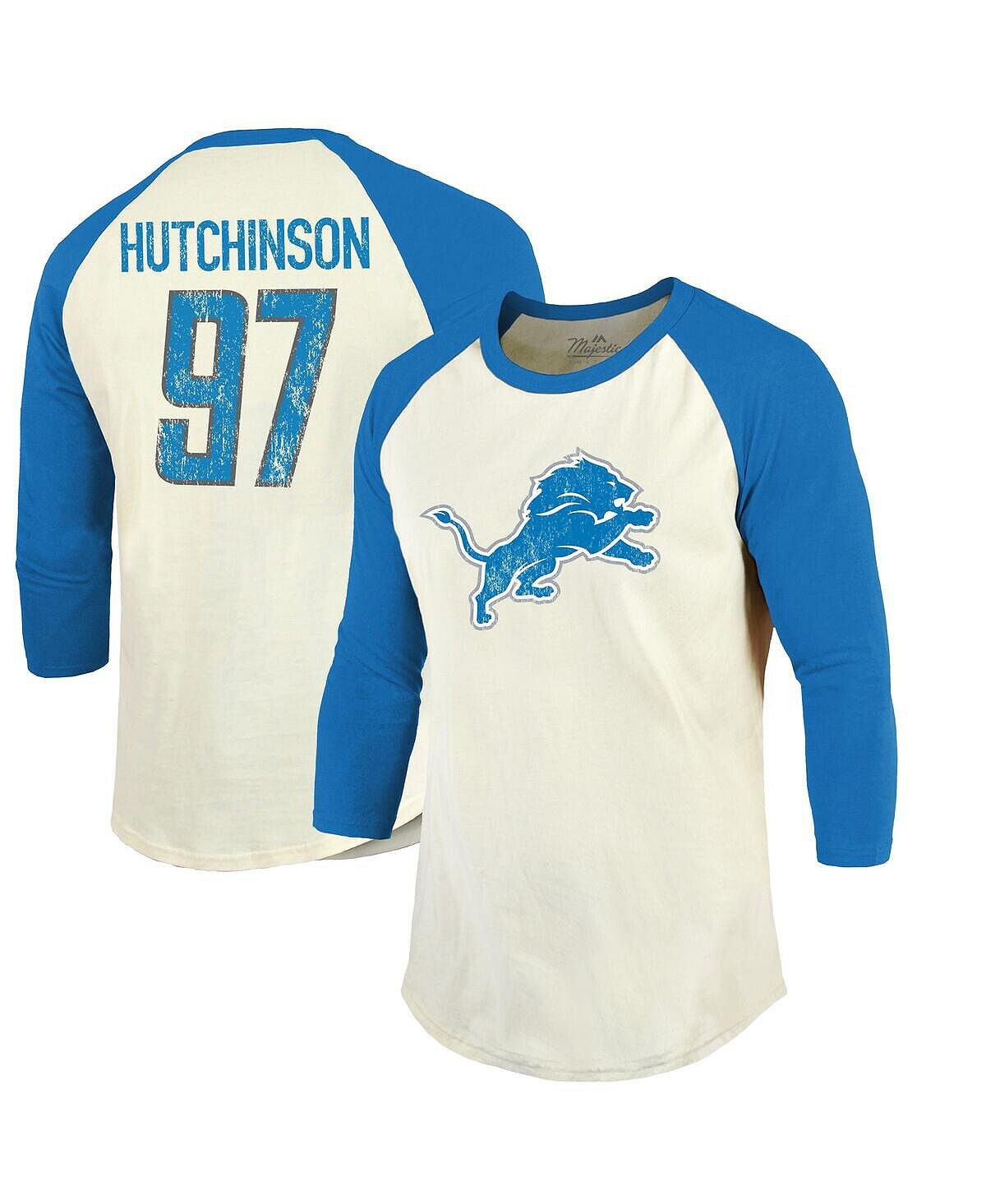 

Мужские нити aidan hutchinson cream, blue detroit lions name & number футболка с рукавом 3/4 реглан Majestic, мульти