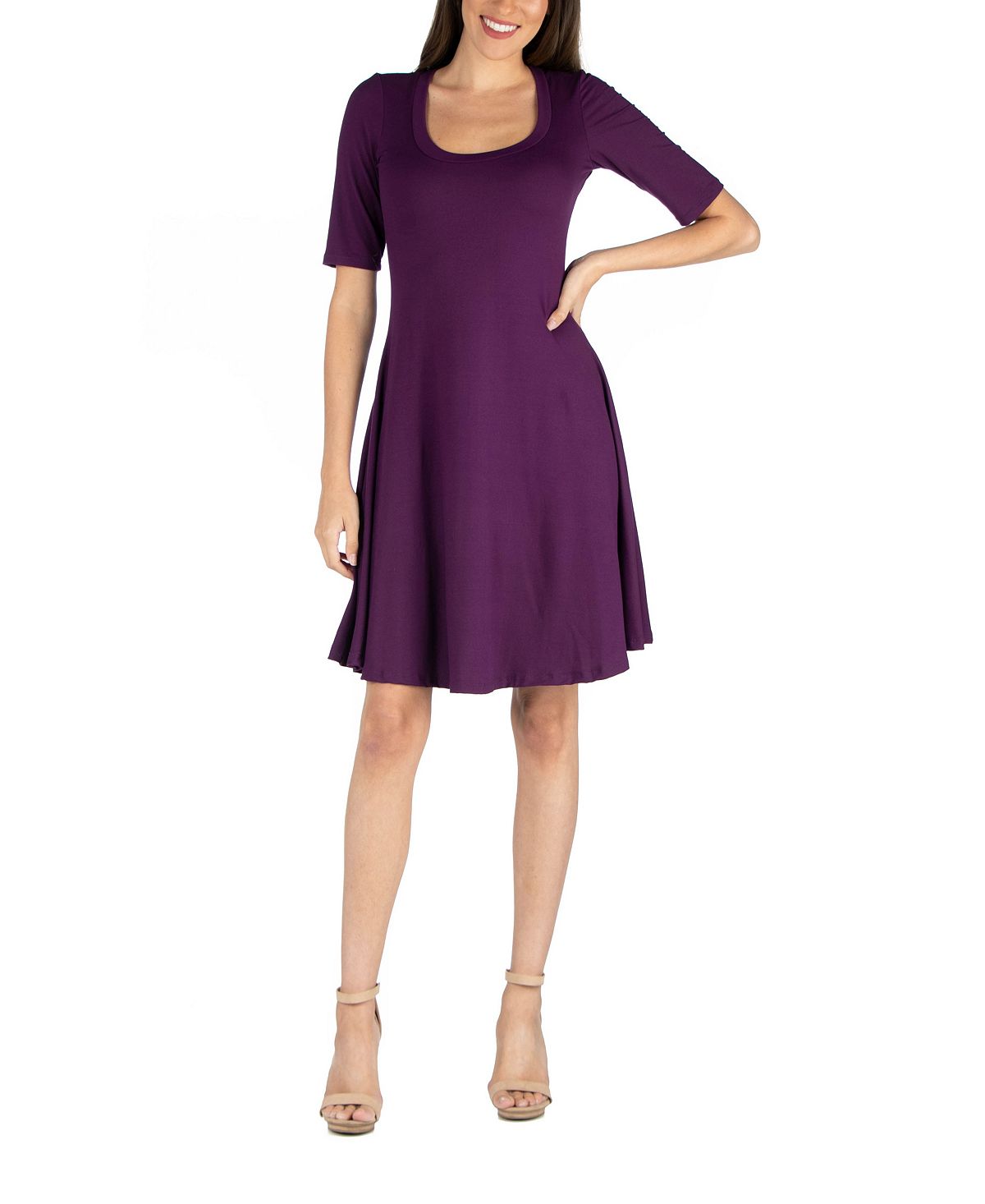 Женское платье трапециевидной формы с рукавами до локтя 24seven Comfort Apparel, фиолетовый