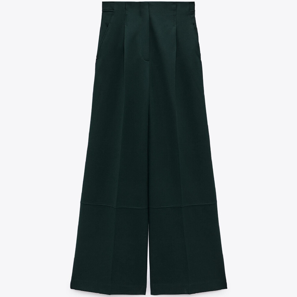 

Брюки Zara Darted High Waist, бутылочно-зленый