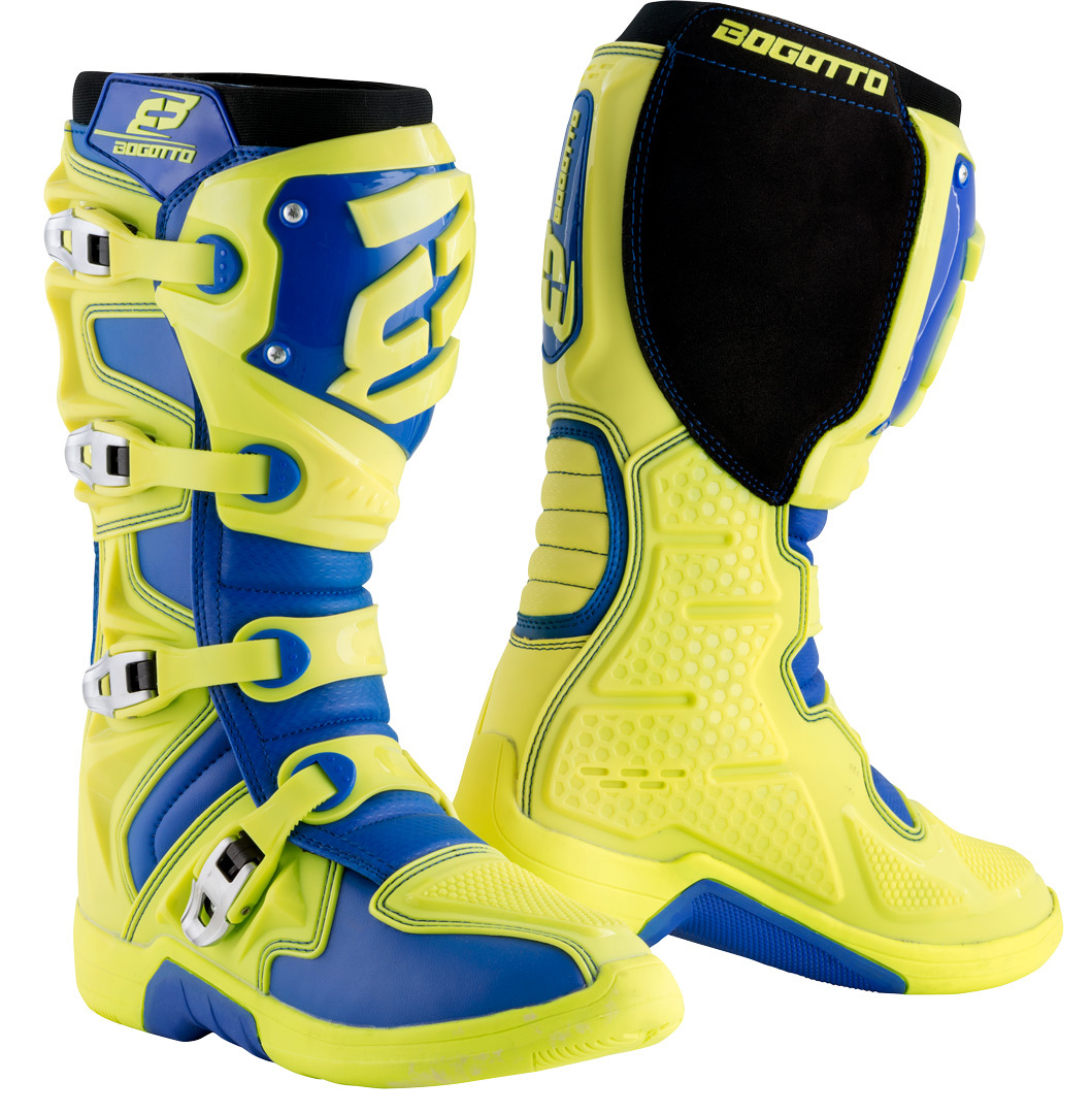 Ботинки для мотокросса Bogotto MX-6 с защитой голени, синий/желтый