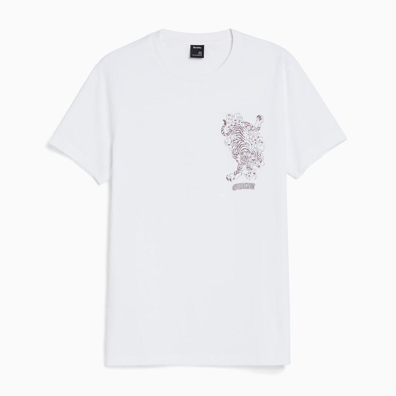 

Футболка Bershka Print Regular Fit Short Sleeve, белый