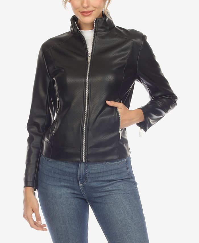Женская классическая байкерская куртка из искусственной кожи White Mark, черный фото