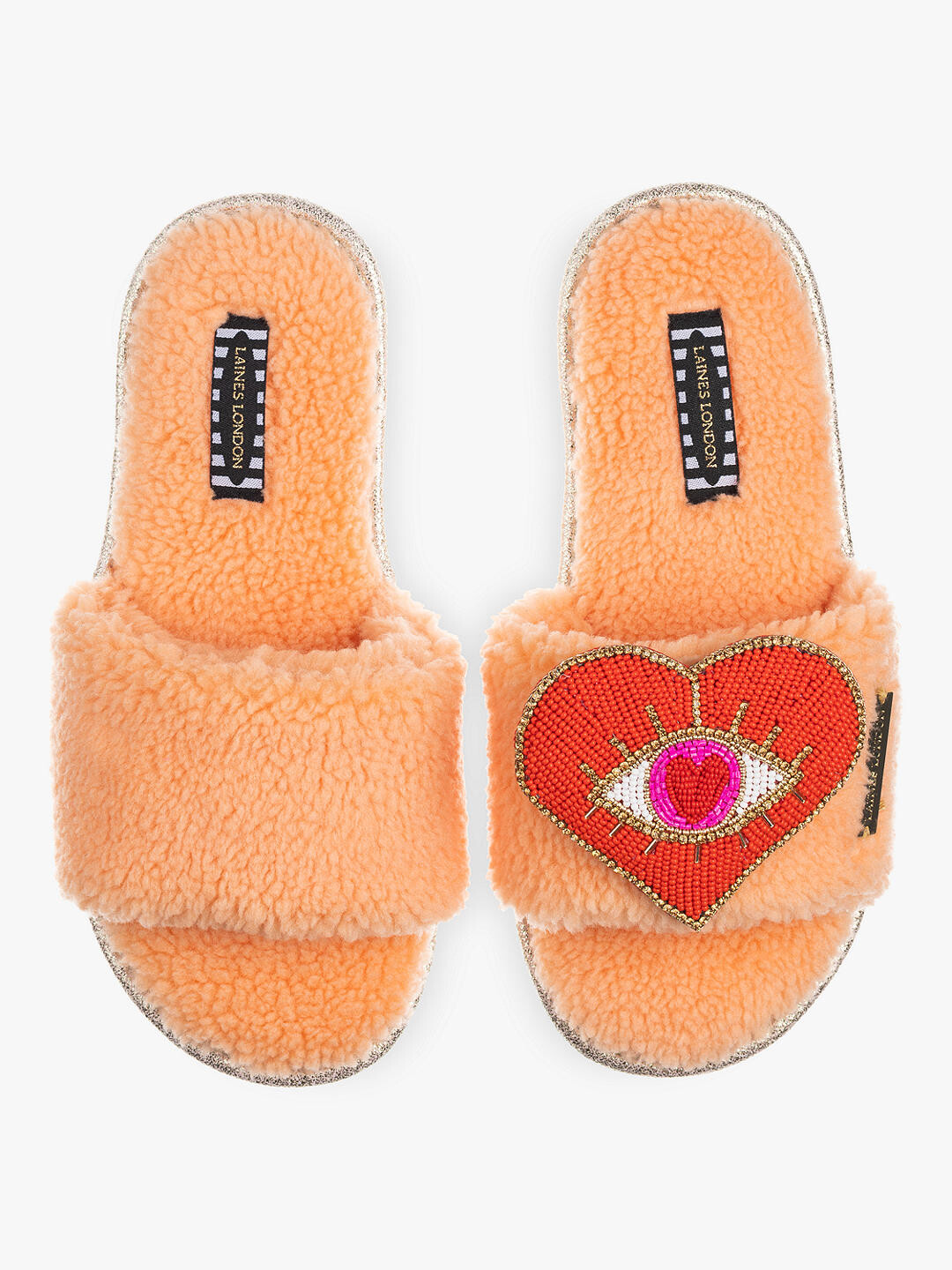

Тапочки Laines London Teddy Toweling Heart Eye, кораллово-оранжевый