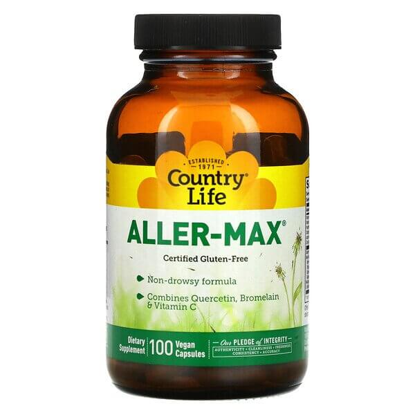 Aller-Max с кверцетином, бромелаином и витамином С, Country Life, 100 растительных капсул country life aller max с кверцетином бромелаином и витамином с 100 вегетарианских капсул