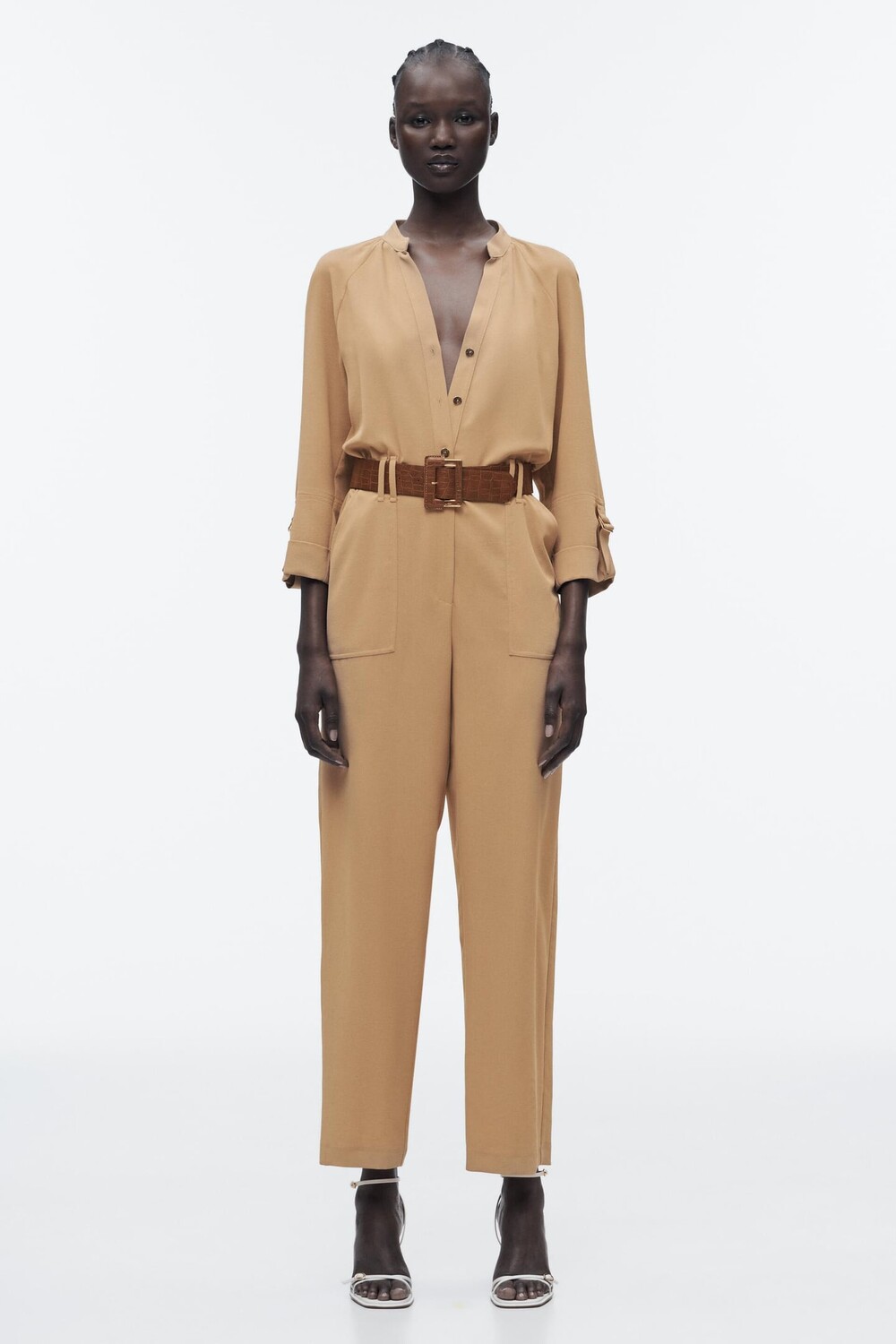 

Комбинезон с поясом ZARA, кэмел