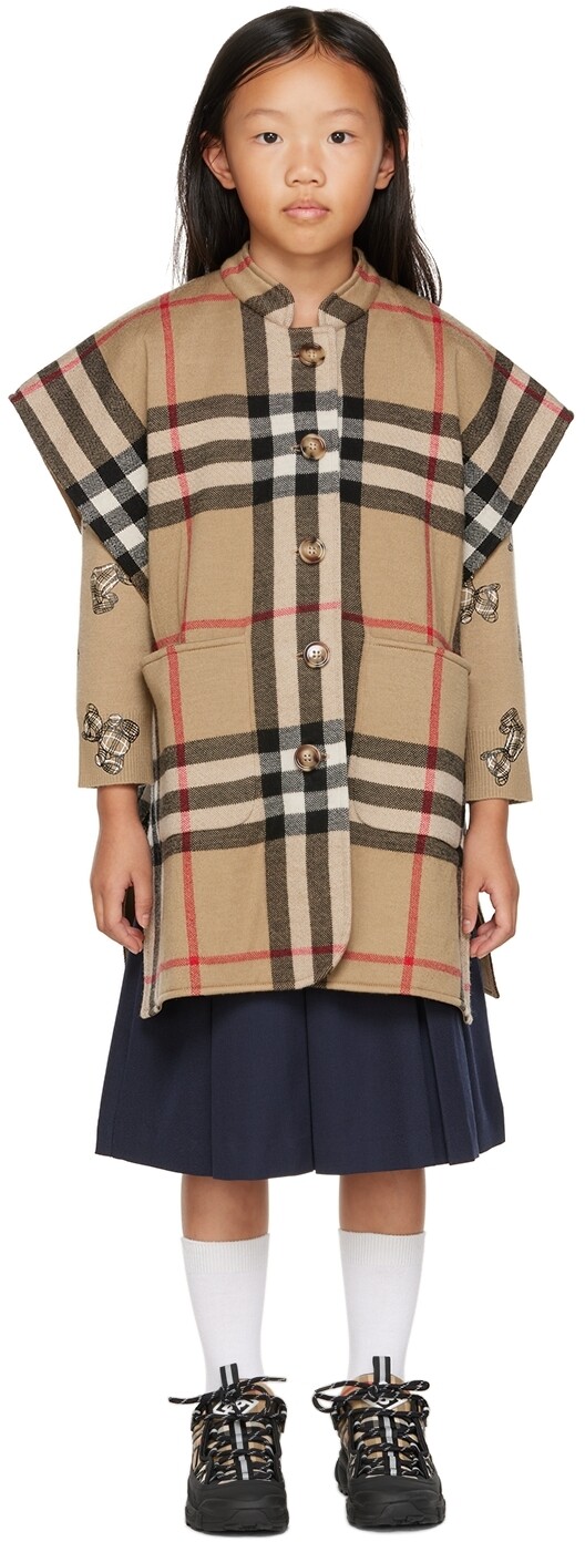 

Детская бежевая двусторонняя куртка-накидка Burberry