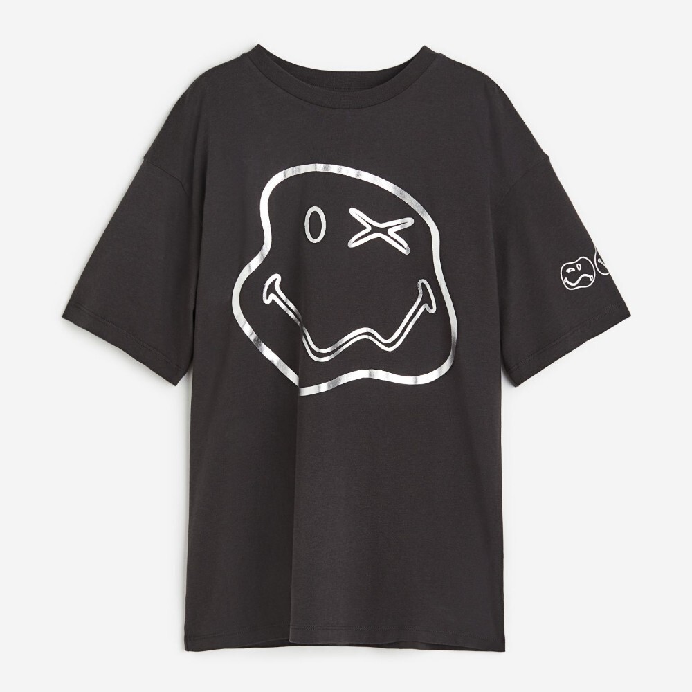 

Футболка H&M Kids Oversized Printed SmileyWorld, темно-серый