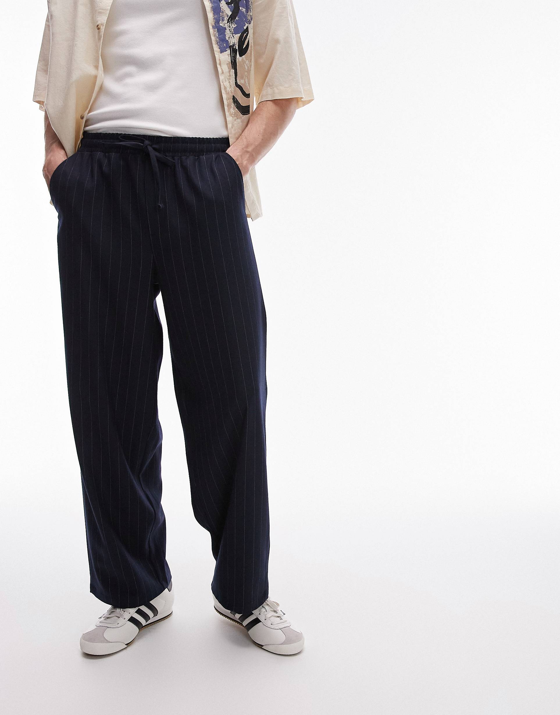 Брюки Topman Wide Leg Pin Stripe, темно-синий брюки jennyfer в полоску 44 размер