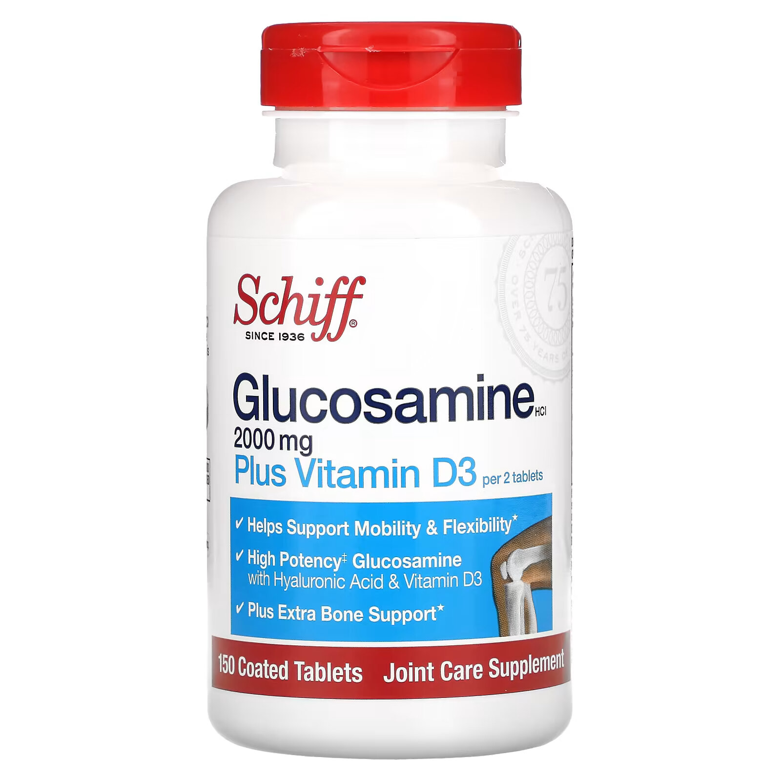 Глюкозамин с витамином D3 Schiff, 1000 мг, 150 таблеток в оболочке schiff глюкозамин с витамином d3 2000 мг 150 таблеток в оболочке